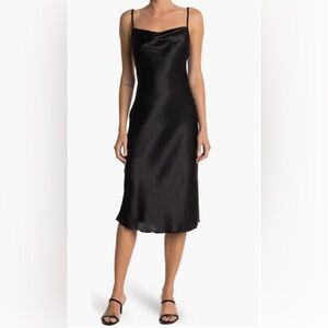 Bebe Satin Black Cowl Neck Midi Dress Dress Size L (8/10)